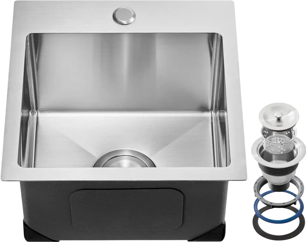 VEVOR 15 inch Kitchen Sink Workstation, 304 Stainless Steel Top Mount Sinks, Drop-In Single Bowl Farmhouse Basin with Accessories, Household Dishwasher Sinks for RV, Prep Kitchen, Laundry Room, Bar