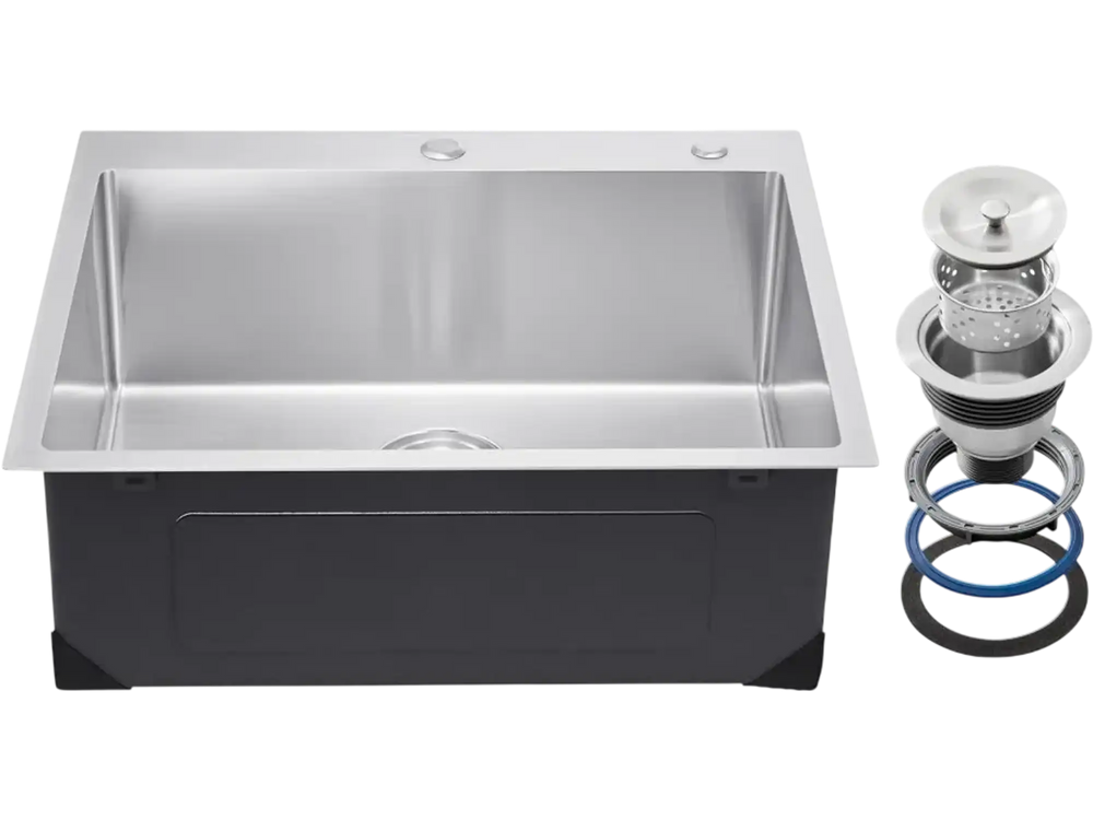 VEVOR 25 inch Kitchen Sink Workstation, 304 Stainless Steel Top Mount Sinks, Drop-In Single Bowl Farmhouse Basin with Accessories, Household Dishwasher Sinks for RV, Prep Kitchen, Laundry Room, Bar