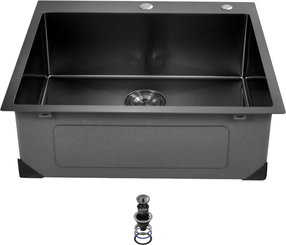 VEVOR 25 inch Kitchen Sink Workstation, 304 Stainless Steel Top Mount Sinks, Drop-In Single Bowl Farmhouse Basin with Accessories, Household Dishwasher Sinks for RV, Prep Kitchen, and Bar (Black)