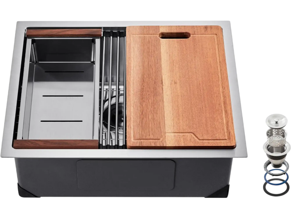 VEVOR 23 inch Kitchen Sink Workstation, 304 Stainless Steel Undermount Sink, Drop-In Single Bowl Farmhouse Basin with Ledge & Multiple Accessories, Household Dishwasher Sinks for RV, Prep Kitchen, Bar