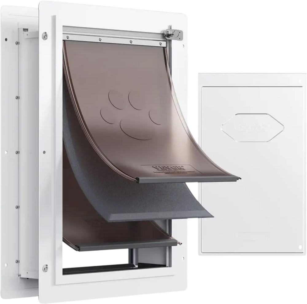 VEVOR Pet Door, 14.25" x 21.1" Metal Frame with Lock and 3-Flap System, Weatherproof Doggy Door, Easy to Install in Interior or Exterior Walls, Pet Door Suitable for Cat Doggie Kitties (White-Large)