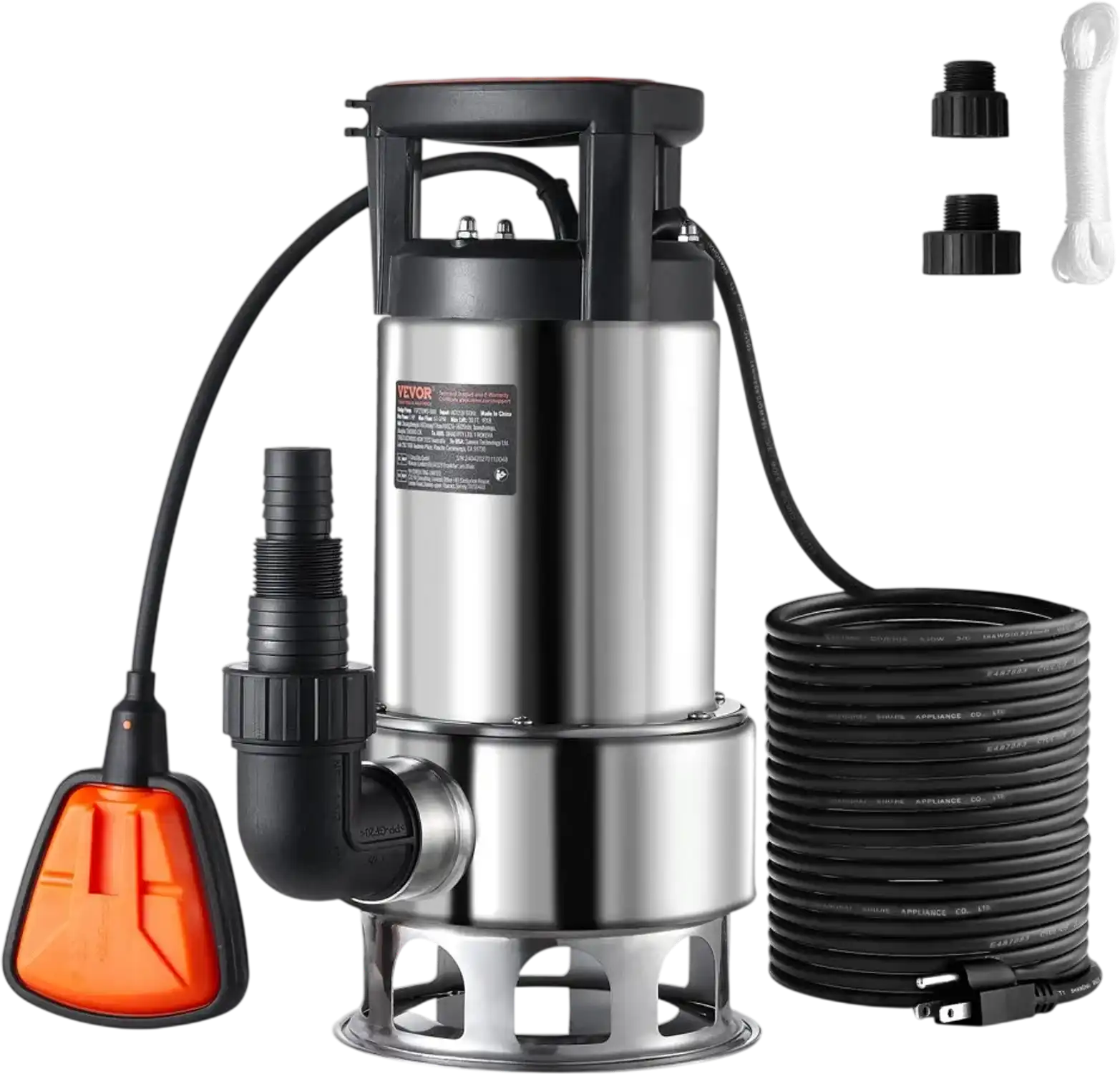 Vevor Submersible Sludge Pump 1HP 4020 GPH 30' Lift Stainless Steel with Float Switch New