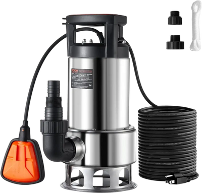 Vevor Submersible Sludge Pump 1HP 4020 GPH 30' Lift Stainless Steel with Float Switch New