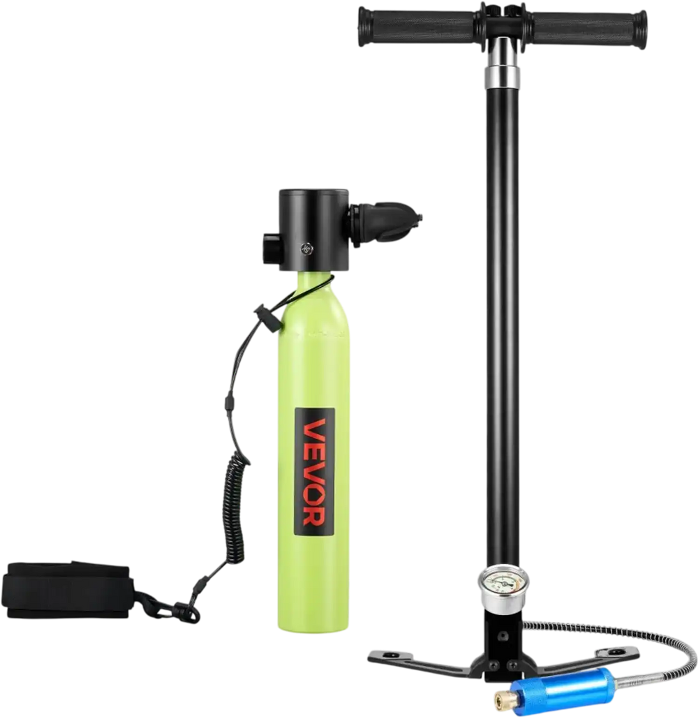 VEVOR Mini Scuba Tank, 0.5L Portable Diving Tank for Underwater Breathing, Reusable Lung Diving Cylinder up to 10 Minutes Dive Time, Emergency Rescue Pony Bottle with Pump, Bag, Lanyard for Snorkeling