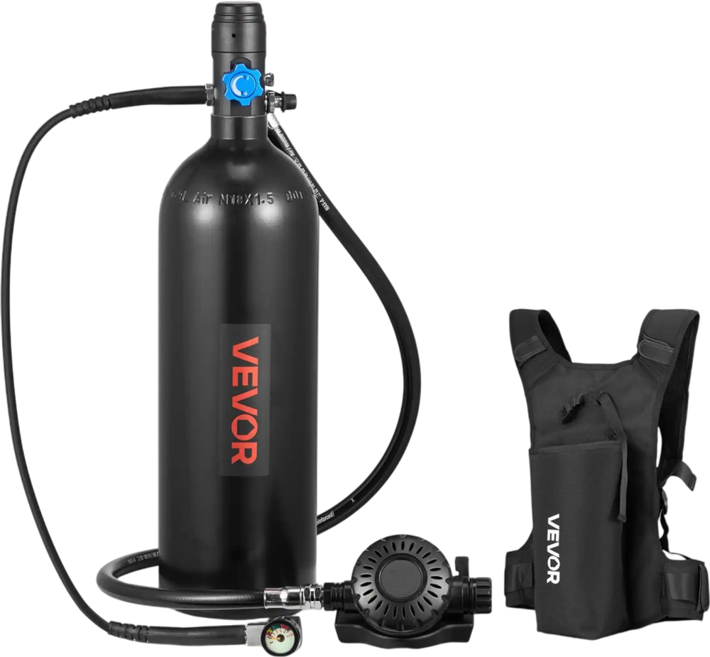 VEVOR Mini Scuba Tank, 1.9L Portable Small Diving Tank for Underwater Breathing, Reusable Lung Diving Cylinder up to 35 Minutes Dive Time, Emergency Rescue Pony Bottle with Backpack for Snorkeling