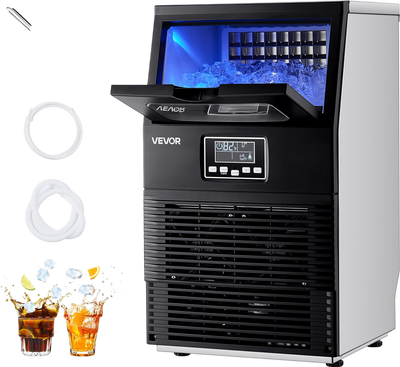VEVOR Commercial Ice Maker Machine, 80 lbs/24h with 12Lbs Storage, 32 Cubes per Cycle, Stainless Steel Freestanding & Countertop Ice Maker with LED Display & Self-Cleaning, for Home Bar Restaurant