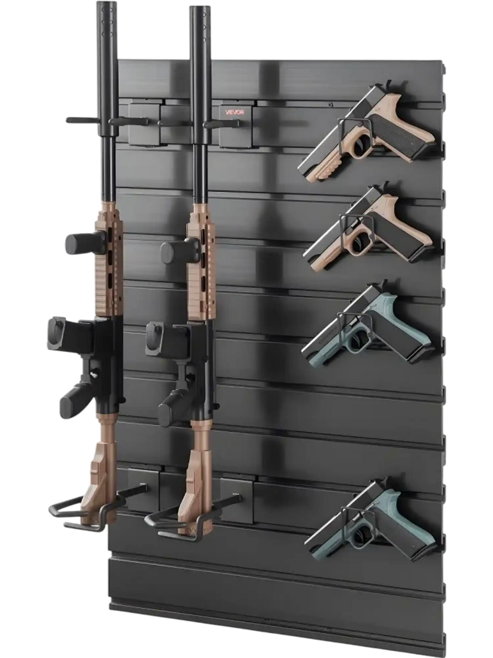VEVOR Gun Rack, Wall Mount, Tactical Rifle Shotgun Handgun Storage, Heavy-Duty PVC Panels & Steel Wall Racks, Securely Holds up to 2 Rifles & 4 Pistols, Modular Firearms Gun Gear Accessories Organizer