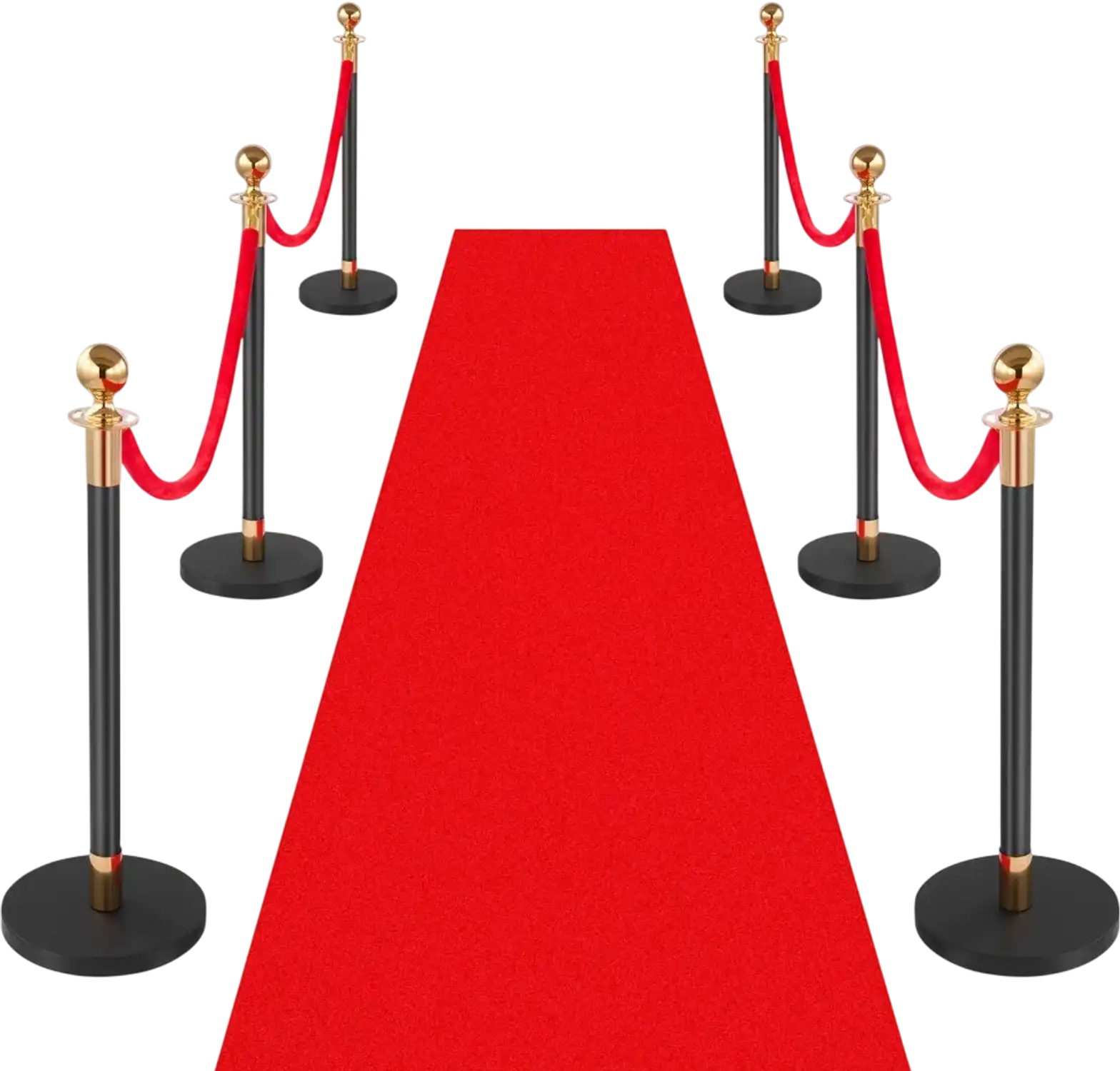 Vevor Stanchion Post Crowd Control Barrier Set with Red Carpet and 4 Red Velvet Ropes New