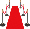 VEVOR Stanchion Post, 6 Pcs Crowd Control Barrier Set with Red Carpet, 4 Red Velvet Ropes, Stainless Steel Gold Stanchion Post Queue with Hollow Base for Theater, Party, Wedding, Exhibition (Black)