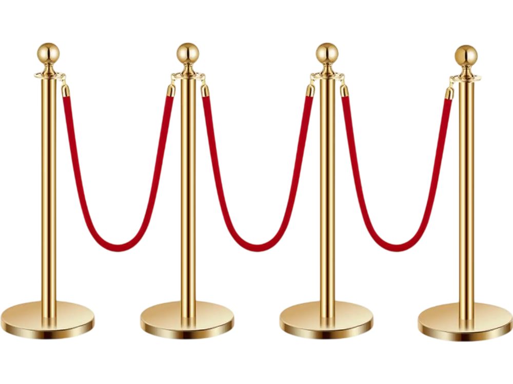 VEVOR Stanchions and Velvet Ropes 4Pcs, Hollow Base with Stainless Steel Post, 3 Red Velvet Ropes and Posts, Crowd Control Barriers Gold Stanchions, Red Carpet Runner Poles for Party Supplies