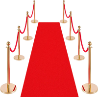 VEVOR Stanchion Post, 8 Pcs Crowd Control Barrier Set with Red Carpet, 6 Red Velvet Ropes, Stainless Steel Gold Stanchion Post Queue with Hollow Base for Theater, Party, Wedding, Exhibition (Gold)