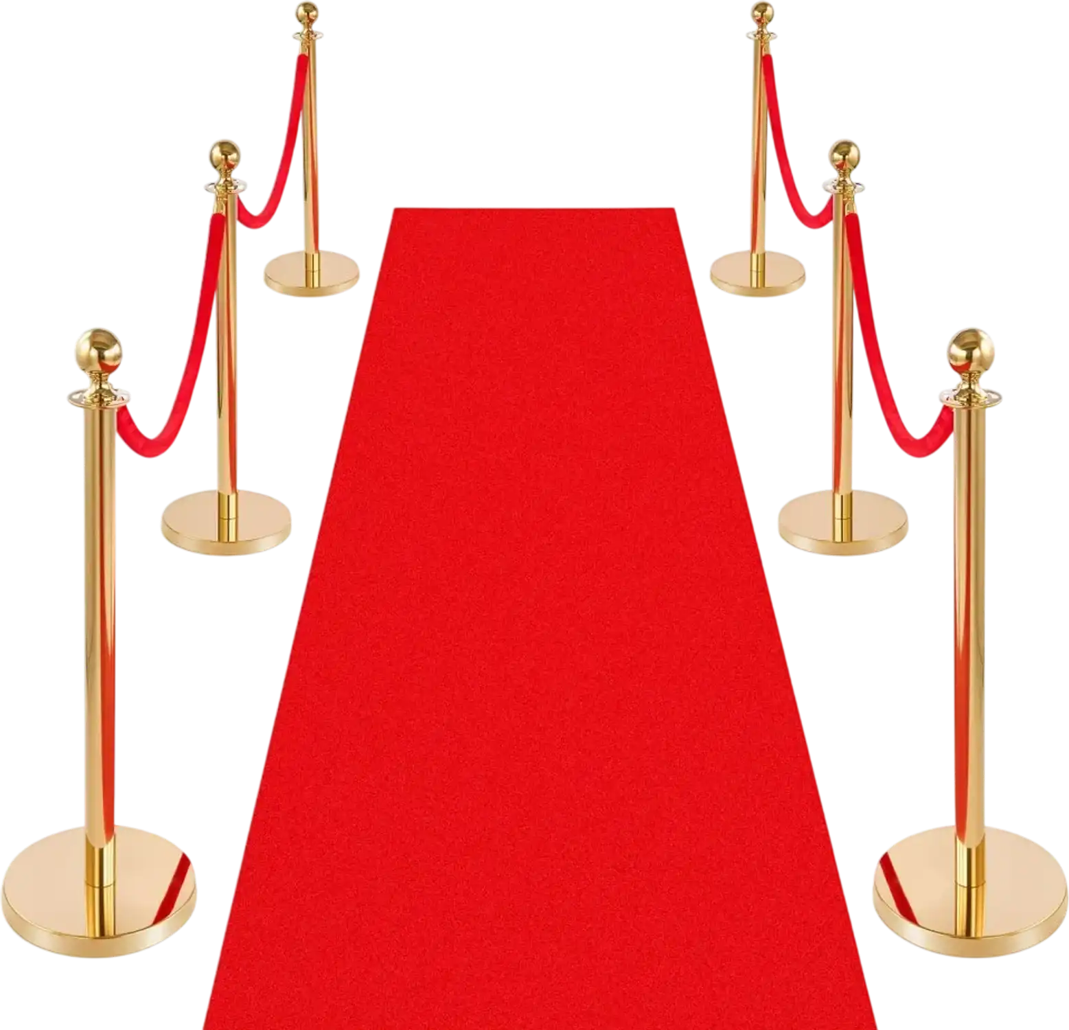 Vevor Stanchion Post Crowd Control Barrier Set with Red Carpet and 4 Red Velvet Ropes Gold New
