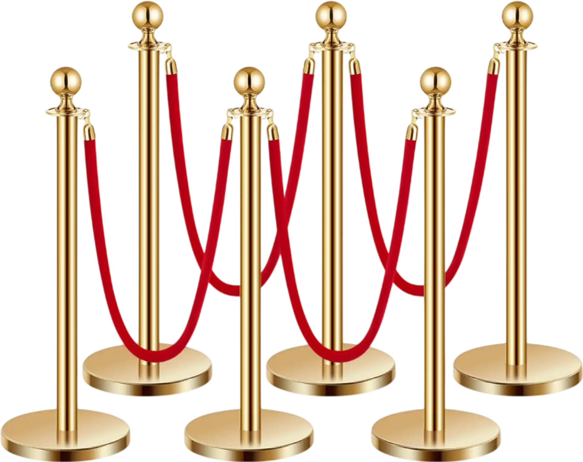 Vevor Crowd Control Stanchions Gold 6-Pc with 4 Red Velvet Ropes New