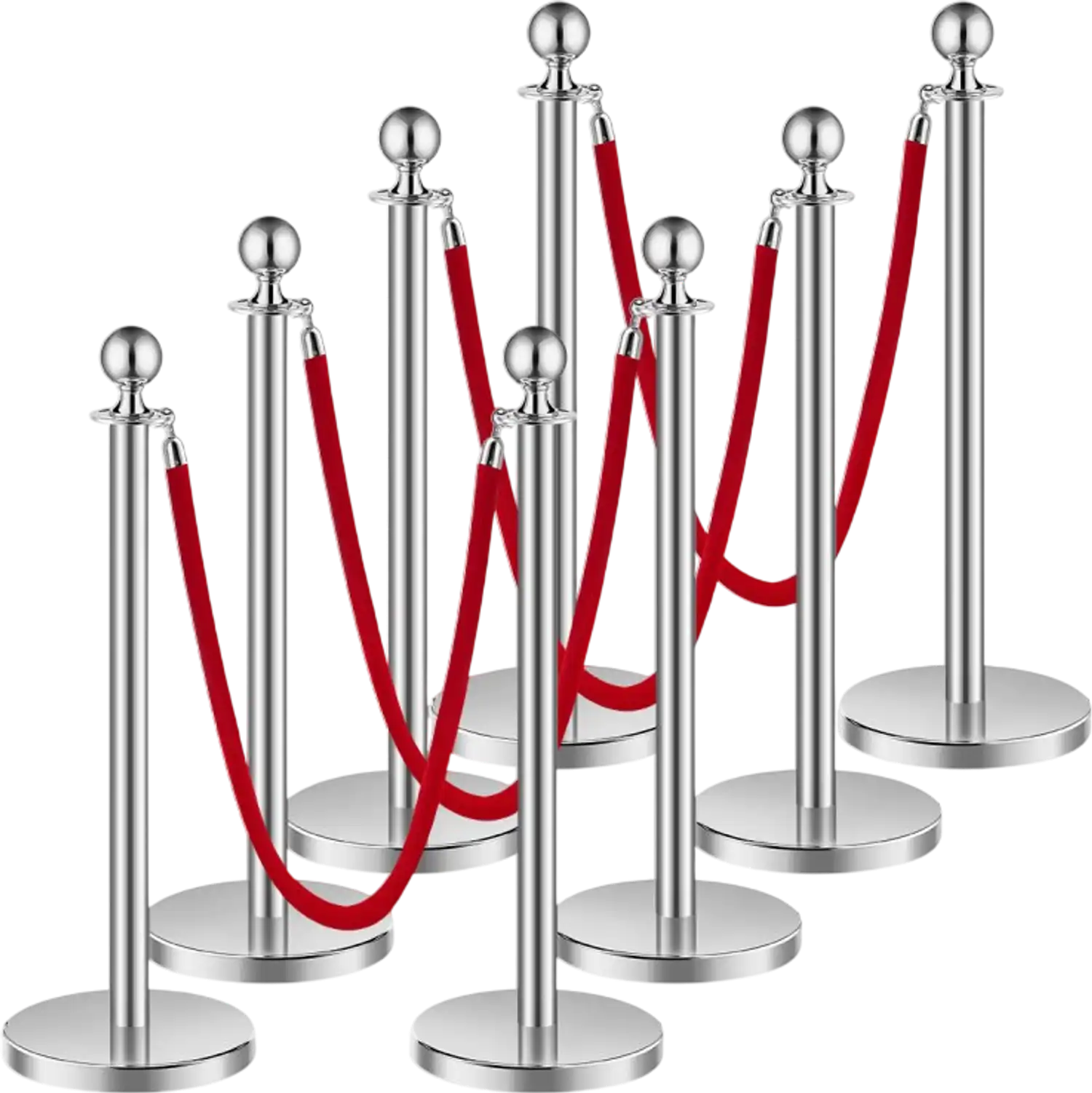 Vevor Stanchions and Velvet Ropes 8-Pc Silver Crowd Control Barrier Set New