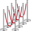 VEVOR Stanchions and Velvet Ropes 8Pcs, Hollow Base with Stainless Steel Post, 4 Red Velvet Ropes and Posts, Crowd Control Barriers Silver Stanchions, Red Carpet Runner Poles for Party Supplies
