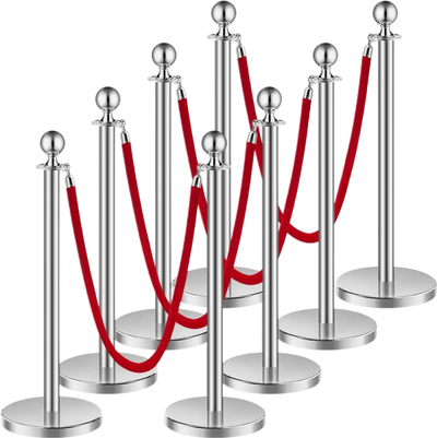 Vevor Stanchions and Velvet Ropes 8-Pc Silver Crowd Control Barrier Set New