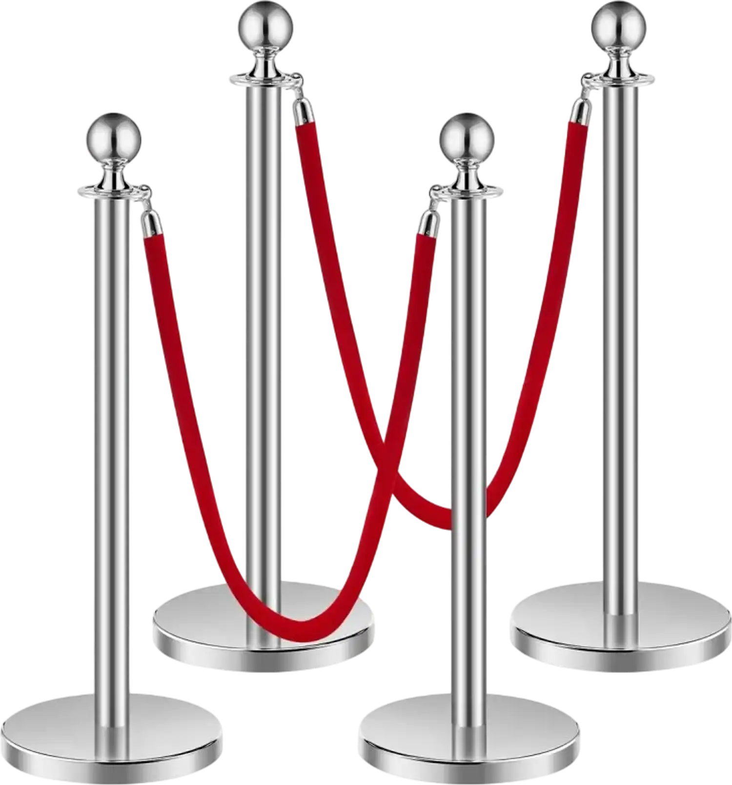 Vevor Stanchion Post Velvet Rope Crowd Control Set Silver 4-Pc New