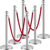 VEVOR Stanchions and Velvet Ropes 6Pcs, Hollow Base with Stainless Steel Post, 3 Red Velvet Ropes and Posts, Crowd Control Barriers Silver Stanchions, Red Carpet Runner Poles for Party Supplies