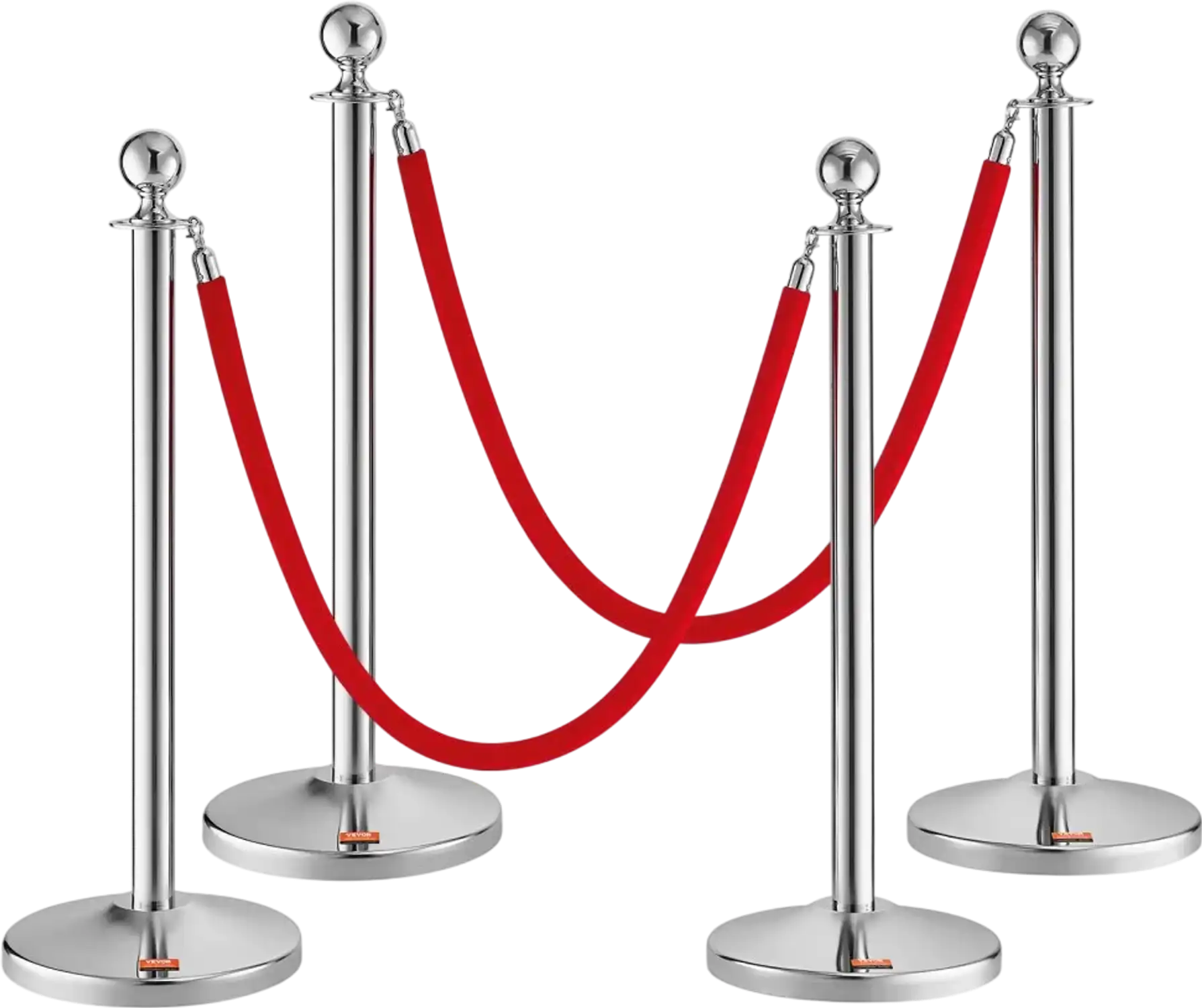 Vevor Stanchion Post with Red Velvet Ropes 4-Pack Crowd Control Barrier New