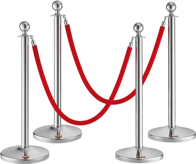 Vevor Stanchion Post with Red Velvet Ropes 4-Pack Crowd Control Barrier New