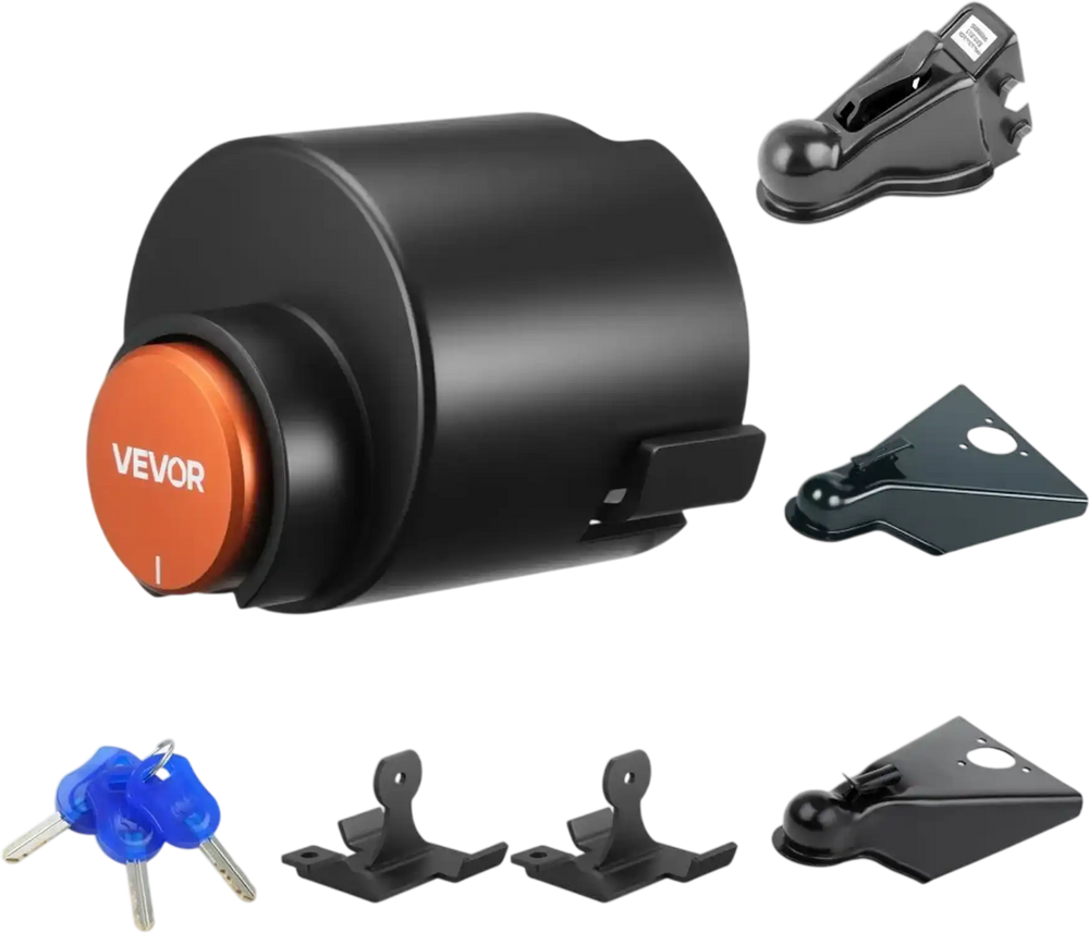 VEVOR Trailer Lock, Fits 2 & 2-5/16-Inch Straight Tongue Ball Couplers, Heavy Duty Hitch Lock with 3 Keys Secures Security Chains, Anti-Theft RV Trailer Tongue Locks for RV, Trailer, Boat