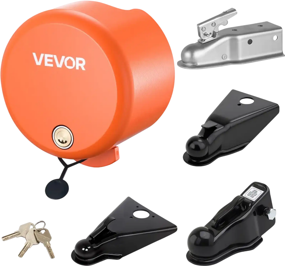 VEVOR Trailer Lock, Fits 1-7/8, 2 & 2-5/16-Inch Straight Tongue Ball Couplers, Heavy Duty Hitch Lock with 4 Keys Secures Security Chains, Anti-Theft RV Trailer Locks for RV, Trailer, Boat