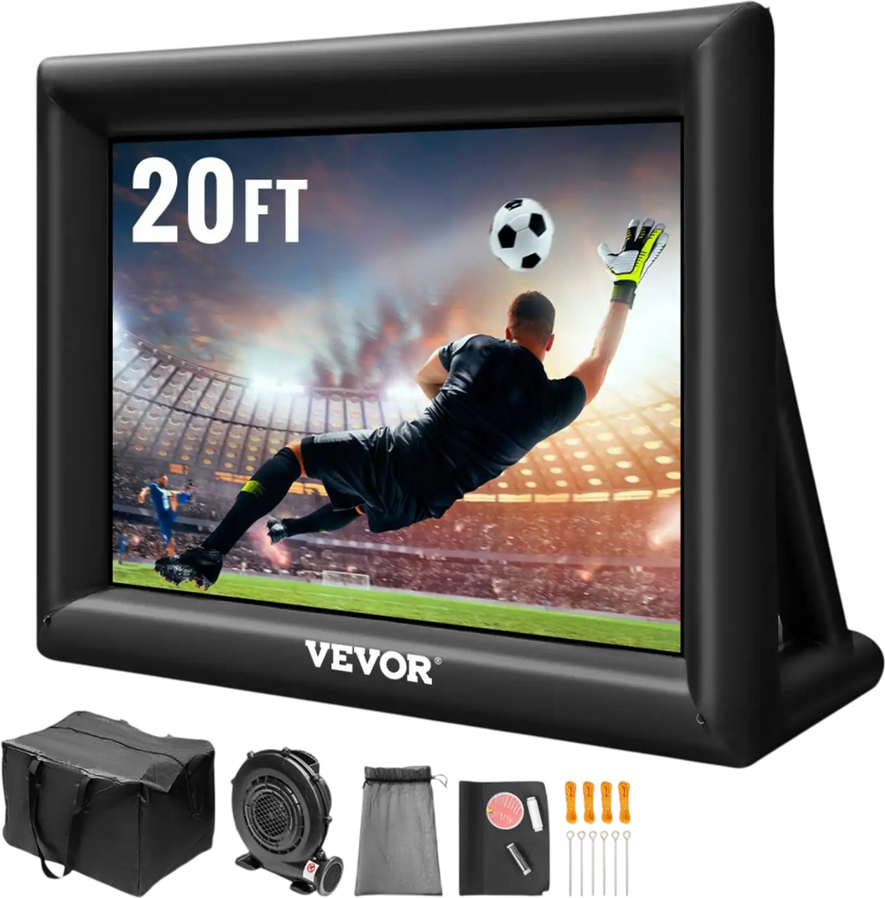 VEVOR Inflatable Movie Screen 20FT Inflatable Projector Screen for outside with 350W Air Blower Inflatable Screen Oxford Fabric Material Blow Up Screen for Outdoor Movie Supports Front/Rear Projection