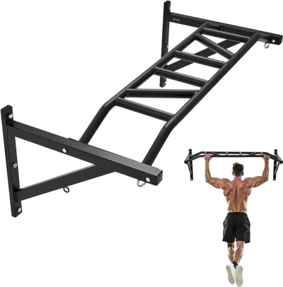 VEVOR Pull Up Bar, Multi-Grip Wall Mounted Pull Ups, 50 in Width Multifunctional Chin Up Training Station, Heavy Duty Steel Upper Body Workout Bars with Hangers, 440 lbs Weight Capacity, for Home Gym