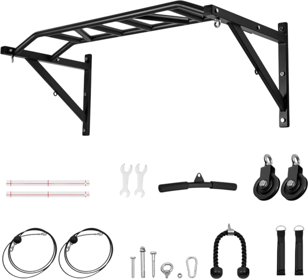 VEVOR Pull Up Bar, Multi-Grip Wall Mounted Pull Ups, 50 in Width Multifunctional Chin Up Training Station, Heavy Duty Steel Upper Body Workout Bars with LAT Pulldown Attachments, 440 lbs, for Home Gym