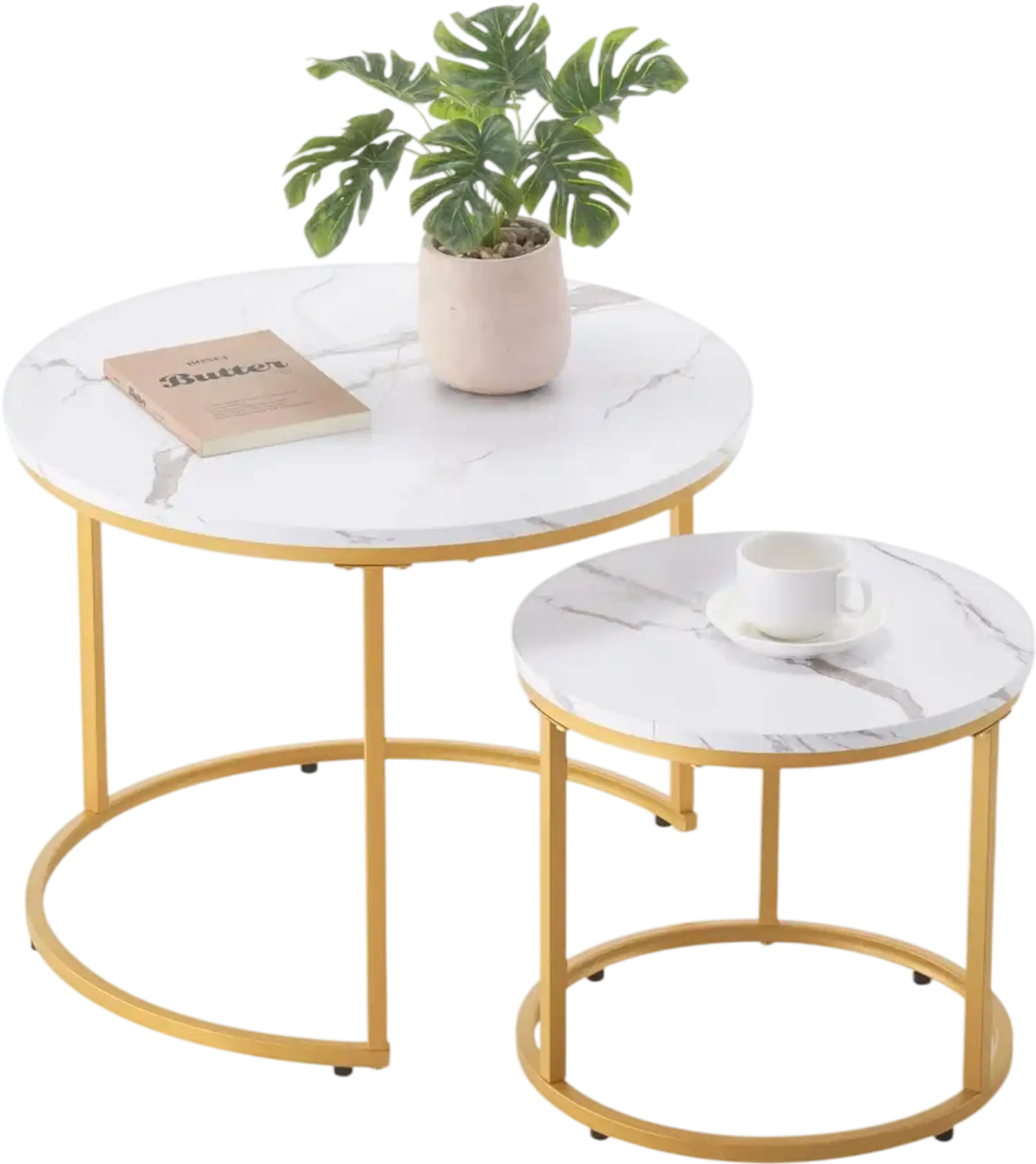 Vevor Nesting Coffee Table Set White Marble Round Set of 2 New