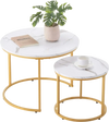 VEVOR Nesting Coffee Table Set of 2, 23.6 in Round Coffee Table, Nesting Tables for Small Place, Vintage End Side Tables Night Stand with Metal Frame, for Living Room, Bedroom, Office (White & Gold)