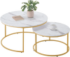 VEVOR Nesting Coffee Table Set of 2, 31.5 in Round Coffee Table, Nesting Tables for Small Place, Vintage End Side Tables Night Stand with Metal Frame, for Living Room, Bedroom, Office (White & Gold)