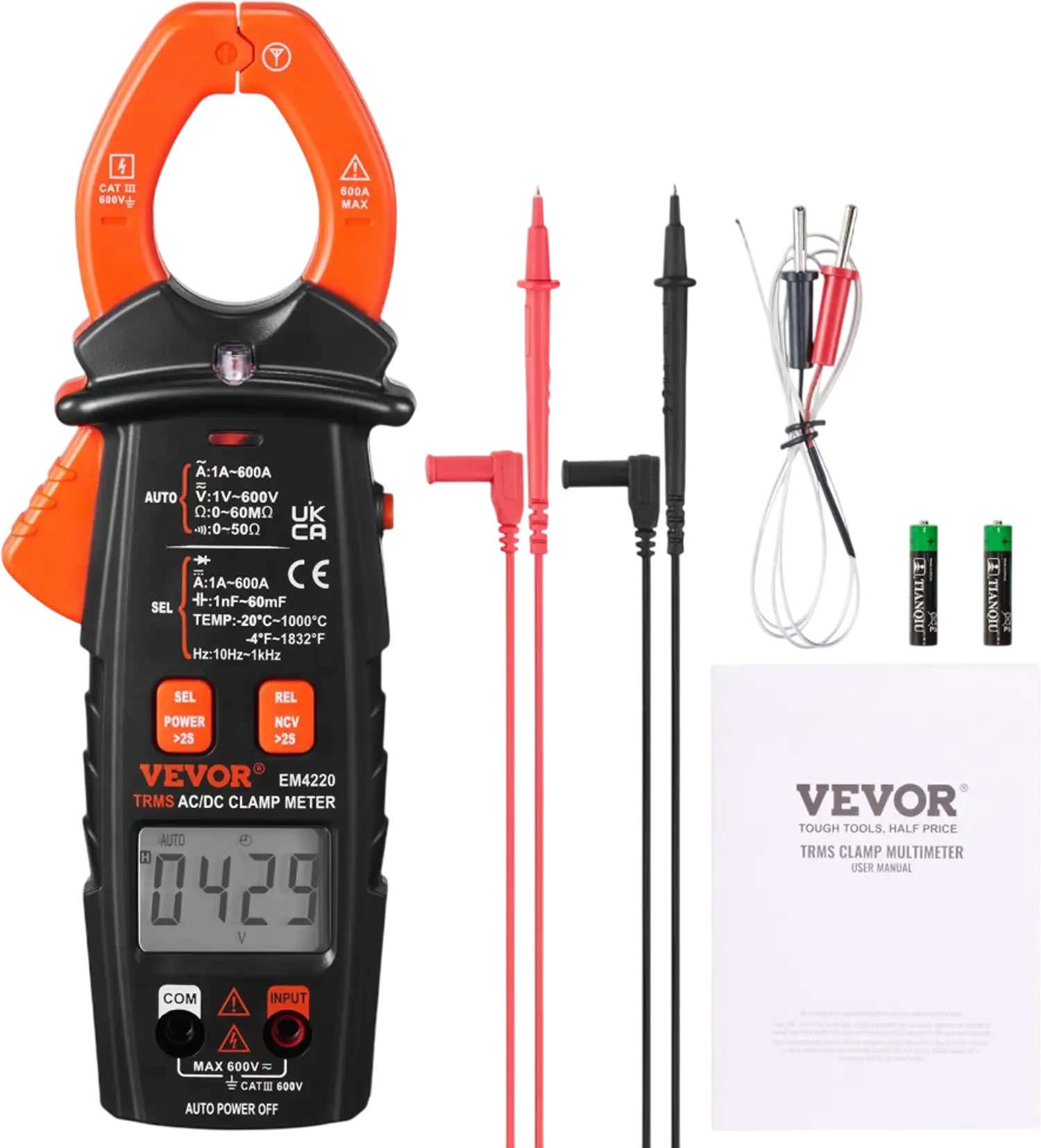 Vevor Clamp Meter Digital Multimeter 6000 Count 600A New