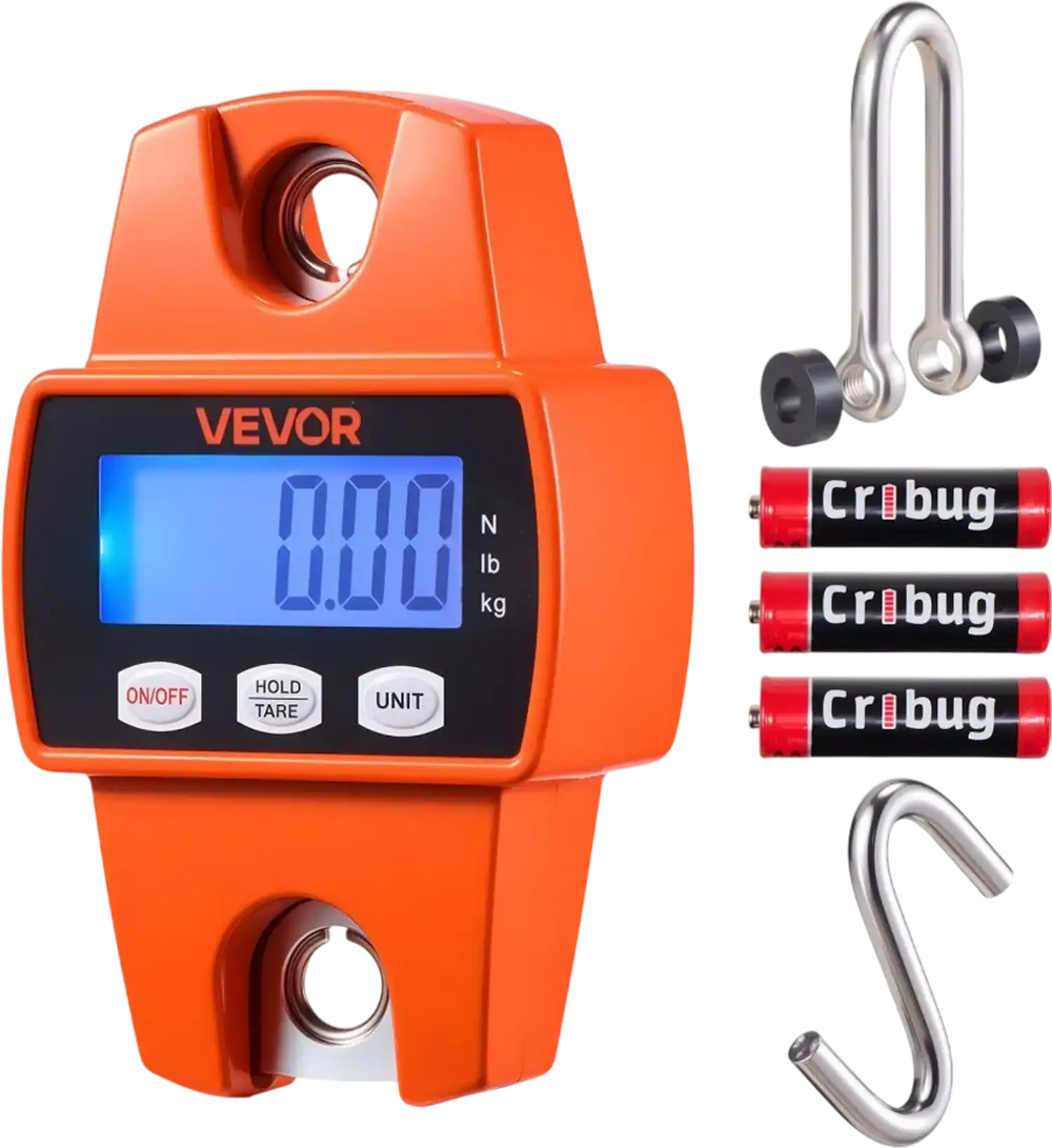 VEVOR Digital Crane Scale, 660 lbs/300 kg Max Capacity, Handheld Hanging Scale with Cast Aluminum Case & LCD Display, 0.1 lbs Division & 3 Unit Switch, Portable Design for Farm Hunting Fishing, Orange