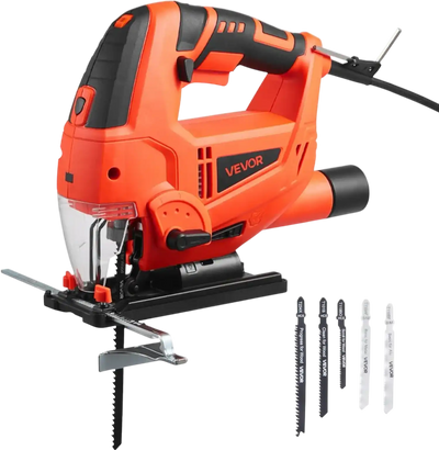 VEVOR Jig Saw, 6.5 Amp, 3000 SPM Blade Speed, Electric Jigsaw with 6 pcs Blades, LED Light, 6 Variable Speed, 0- 45° Bevel Cuts, 4 Orbital Settings for Straight/Circle Cutting, for Wood and Metal