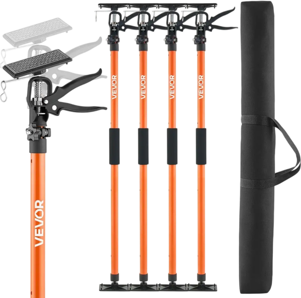 VEVOR Cabinet Jack Support Pole, 4-Pack, 45.7-114.2 Inch Steel Telescopic Quick Support Rod, Adjustable 3rd Hand System up to 154 lbs Capacity for Installing Cabinets, Lifting Drywall, Cargo Bars