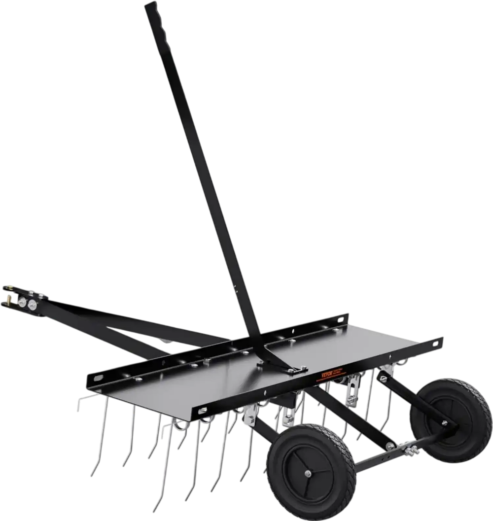 VEVOR Tow Behind Dethatcher, 40-inch Tow Dethatcher with 20 Spring Steel Tines, Lawn Dethatcher Rake for ATV or Mower, Tow Behind Lawn Rake with Lift Handle for Garden Farm Grass
