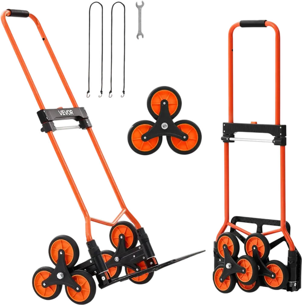 VEVOR Stair Climbing Cart, 120 lbs Stair-Climbing Capacity, Portable Folding Trolley Cart with Telescoping Handle, 6 Wheels and 2 Bungee Cords, Stair Climber Dolly for Home, Groceries, Warehouse