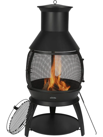 VEVOR Chiminea, 22 Inch Outdoor Wood Burning Firepit, Iron Spherical Fireplace for BBQ & Warming, Wooden Fire Pit with Grill Mesh, Chimney Coat & Rustproof Chiminea Lid, for Patio, Garden, Backyard