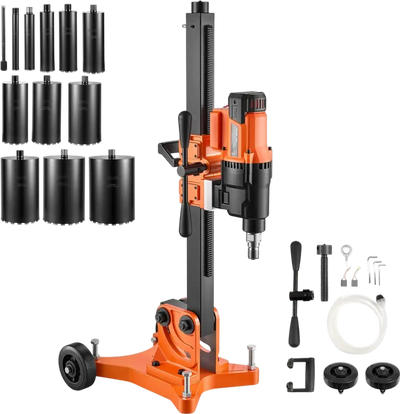 Vevor Core Drill Rig Diamond Core Drilling Machine with 12 Drill Bits Tiltable Stand & Wheeled Base 0.8-12