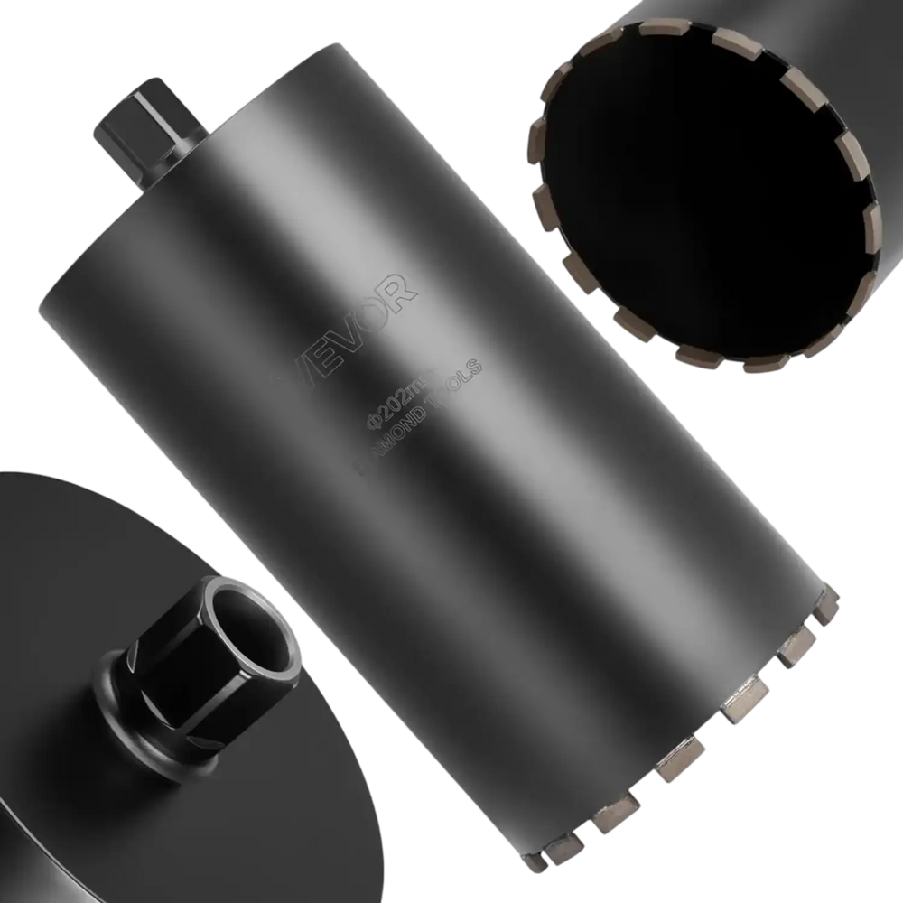 VEVOR Core Drill Bit, 8 inch Diameter, 14 inch Drilling Depth, 1-1/4 in-7 Internal Thread, High-Precision Welding Technology, Wet Diamond Core Bit for Reinforced Concrete, Red Bricks, and Masonry
