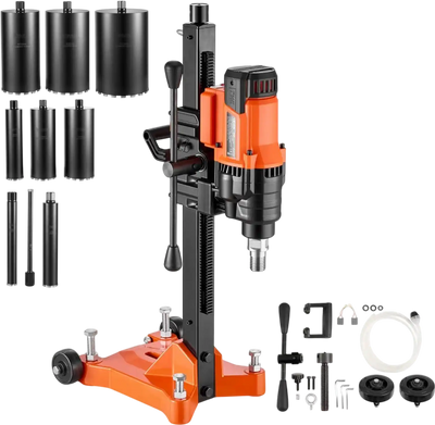 Vevor Core Drill Diamond Core Drilling Machine with 8 Drill Bits & Wheeled Stand 0.8-8