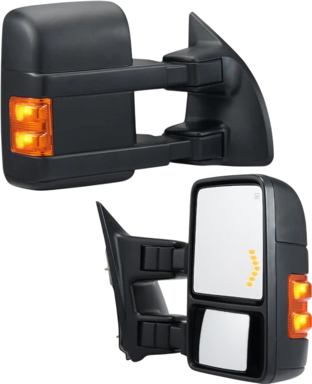 VEVOR Towing Mirrors, Left & Right Pair Set for 2008-2016 Ford F250 F350 F450 F550, Power Heated with Signal Light, Plane & Convex Glass, Manual Controlling Telescoping Folding, Heating Defrost, Black