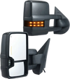 VEVOR Towing Mirrors, Left & Right Pair Set for Chevrolet Silverado (2007-2014)/GMC/Cadillac, Power Heated with Signal Light & LED Driving Light, Manual Telescoping Folding, and Heating Defrost, Black