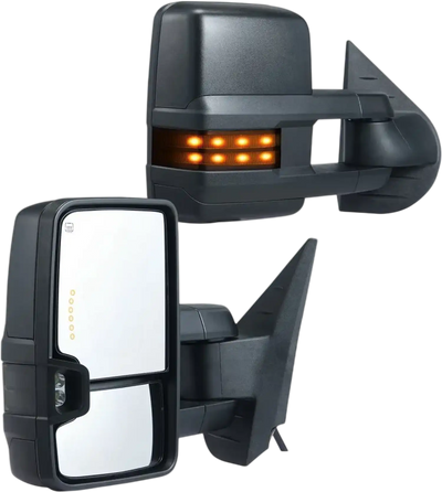 Vevor Towing Mirrors Pair Set for Chevrolet Silverado GMC Cadillac Power Heated with Signal Light LED Driving Light Black New