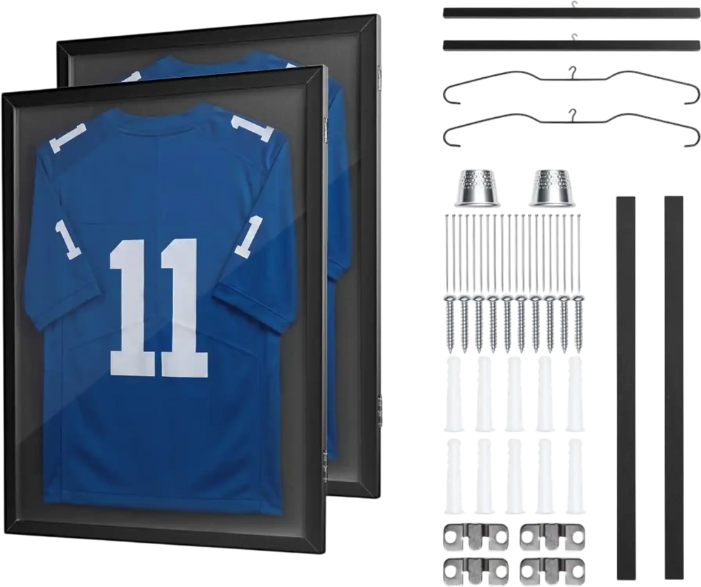VEVOR Jersey Frame Display Case, 31.3 x 23.2 in, Wooden Sport Jersey Shadow Box with 98% UV Protection PC Panel and Hanger, Magnetic Lock, for Baseball Basketball Football Hockey Shirt Uniform, 2 Pack