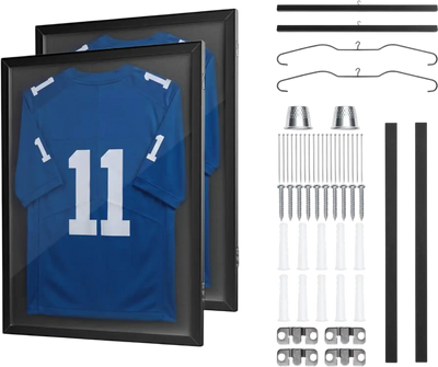 VEVOR Jersey Frame Display Case, 31.3 x 23.2 in, Wooden Sport Jersey Shadow Box with 98% UV Protection PC Panel and Hanger, Magnetic Lock, for Baseball Basketball Football Hockey Shirt Uniform, 2 Pack