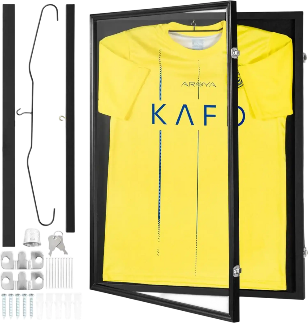 VEVOR Jersey Display Frame Case, 23.3 x 31.2 x 1.5 in, Large Lockable Sport Jersey Shadow Box with 98% UV Protection PC Glass and Hangers, for Baseball Basketball Football Hockey Shirt and Uniform