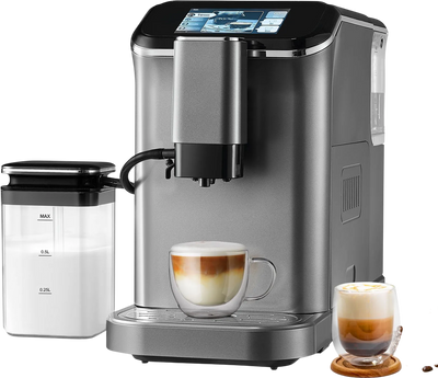 VEVOR Fully Automatic Espresso Machine - with Automatic Milk Frother, 20 Bar Super-Automatic Cappuccino Latte Machine with TFT Touch Screen, Grinder, 15 Grinding Levels, and Removable Milk Reservoir