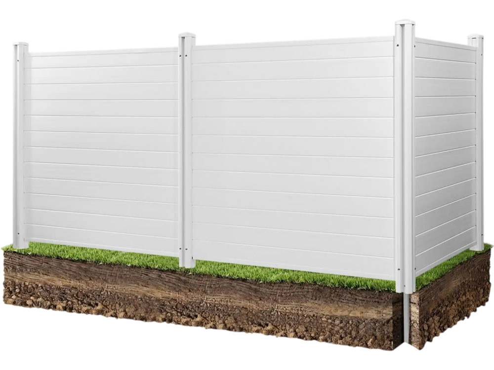 VEVOR 3 Panels Outdoor Privacy Screen, 50 x 50 in Air Conditioner Fence with 27.6 in Ground Stakes, Pool Equipment Enclosure, Horizontal Vinyl Privacy Fence, Ideal for Trash Can and A/C Units, White